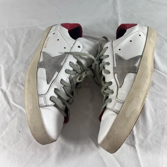 GOLDEN GOOSE GGDB White Red Leather Super Star Sneakers Marked as 41 11US Unisex